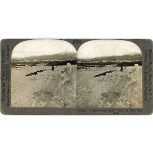 Vintage Keystone Stereoview Card P39 Winter Snow Drifts New England#18
